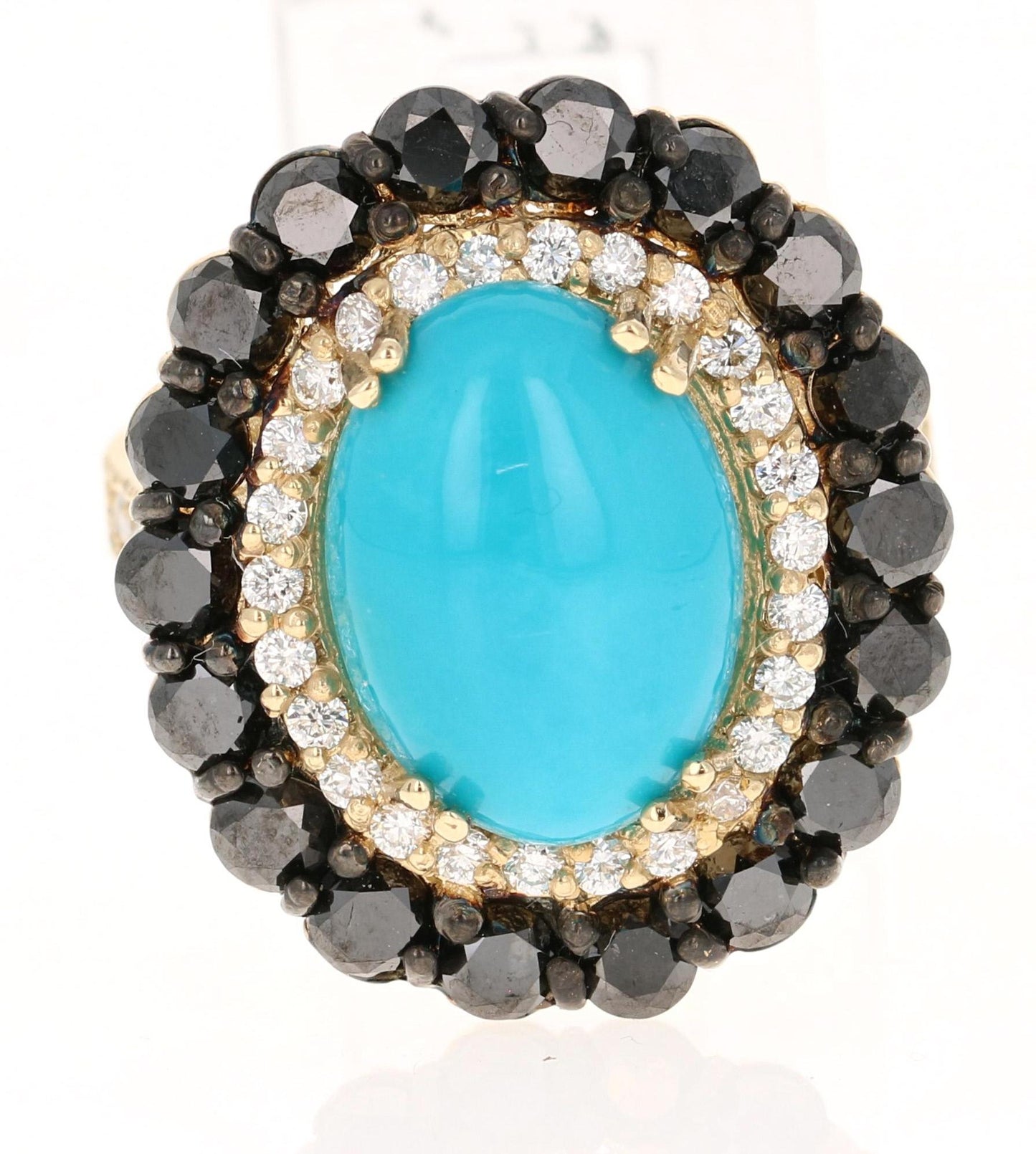 8.04 Carat Turquoise Black Diamond Yellow Gold Cocktail Ring