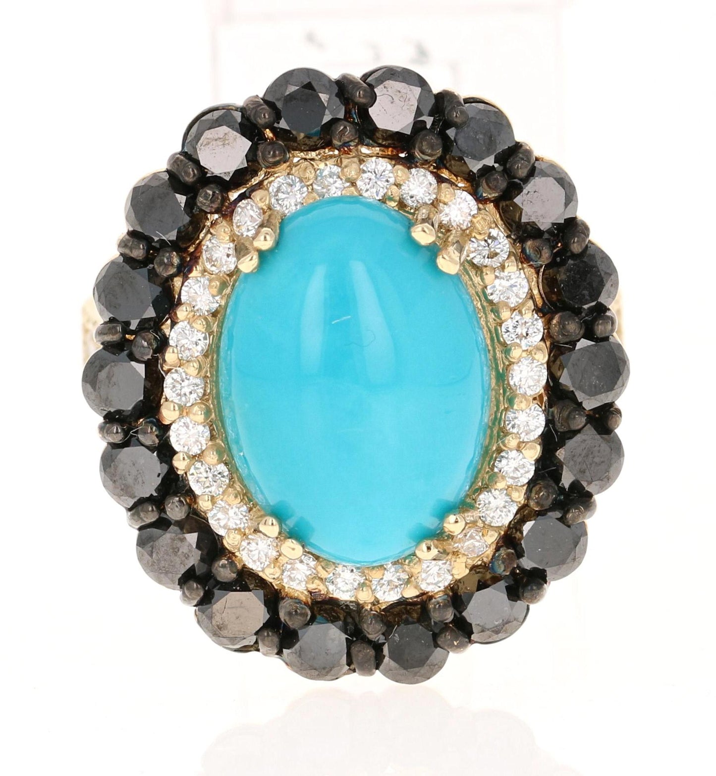 8.04 Carat Turquoise Black Diamond Yellow Gold Cocktail Ring