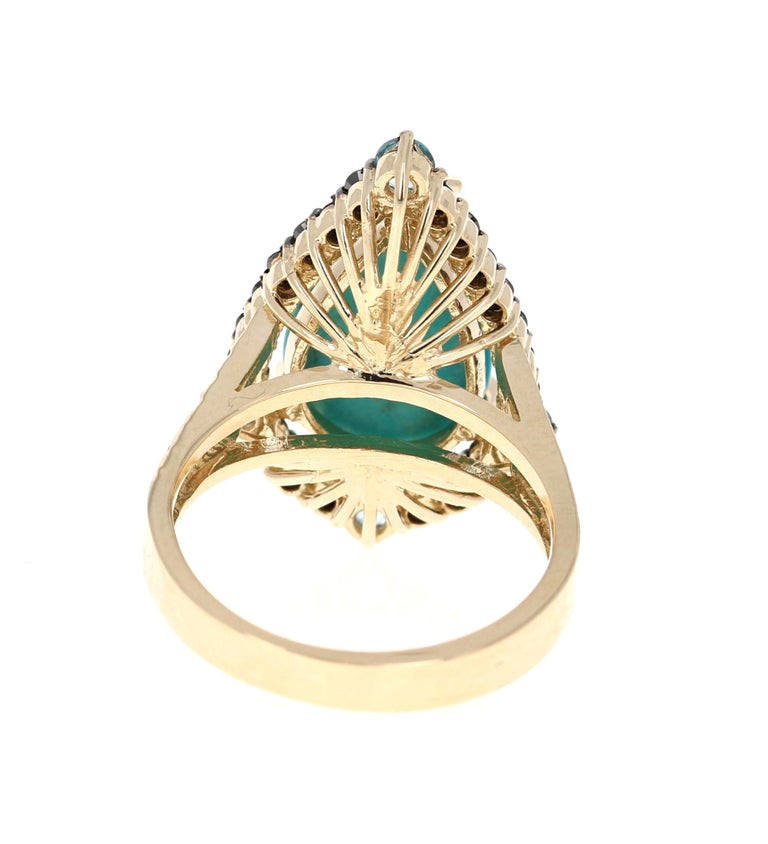 5.82 Ct Turquoise, Black Diamond 14 Karat Gold Cocktail Ring