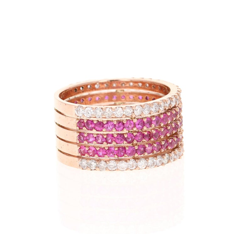 3.09 Carat Pink Sapphire Diamond Rose Gold Cocktail Ring