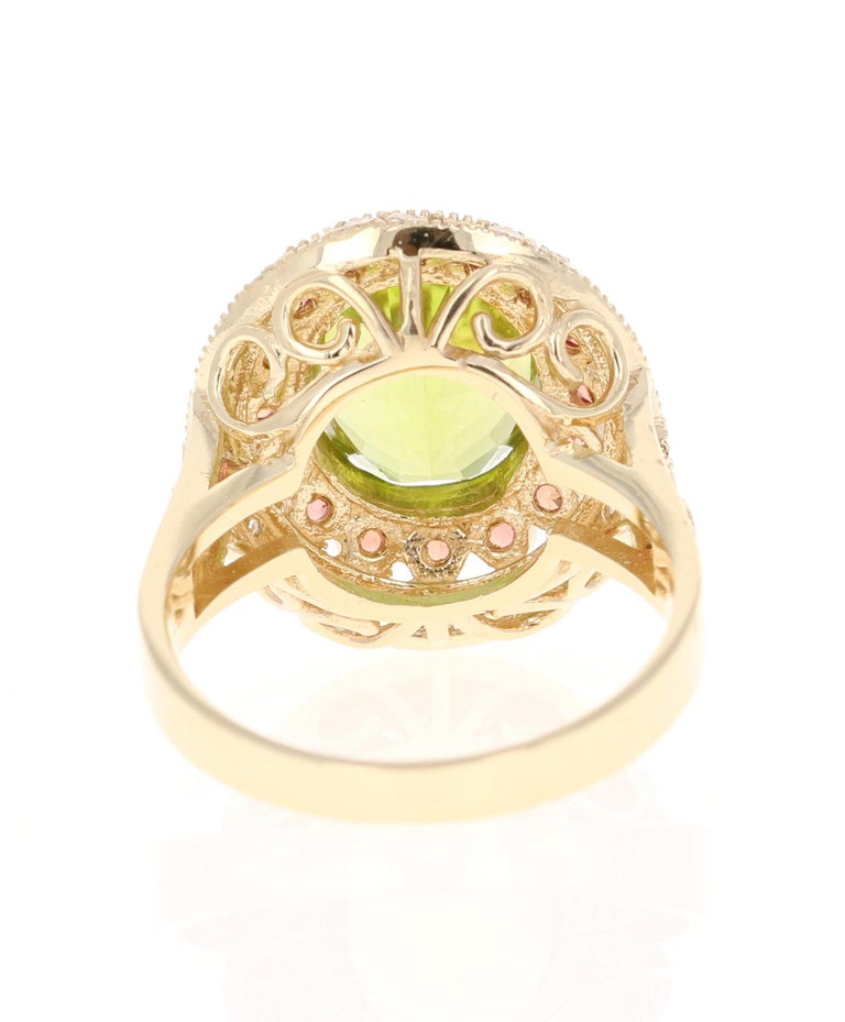 4.48 Carat Peridot Sapphire Diamond Yellow Gold Cocktail Ring