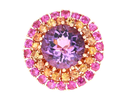 7.44 Carat Amethyst Sapphire 14K Rose Gold Cluster Ring