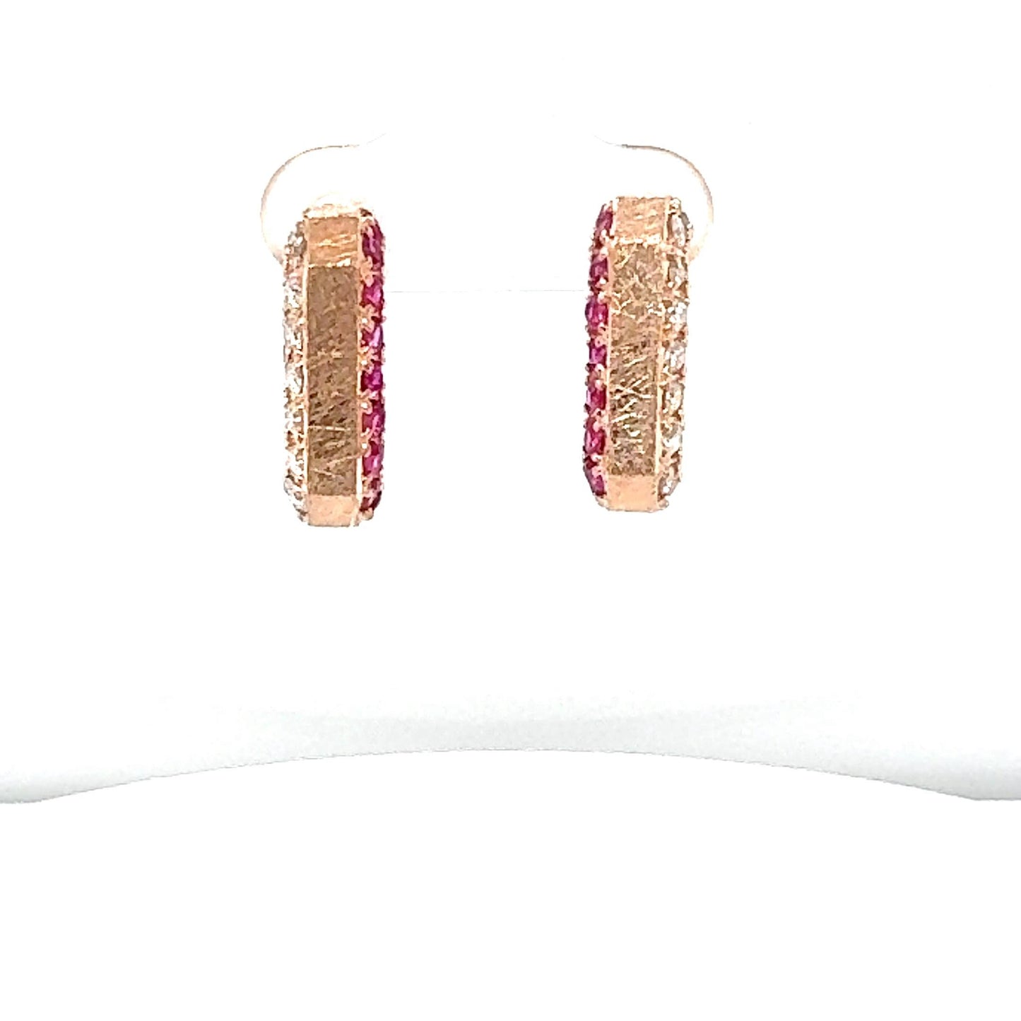 1.16 Carat Pink Sapphire Diamond Rose Gold Hoop Earrings