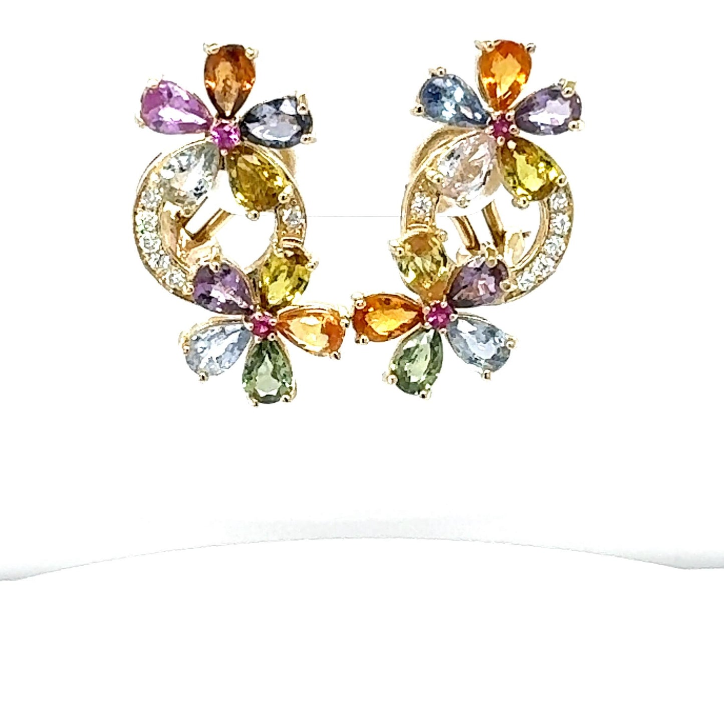 9.52 Carat Multicolor Sapphire Diamond Yellow Gold Earrings