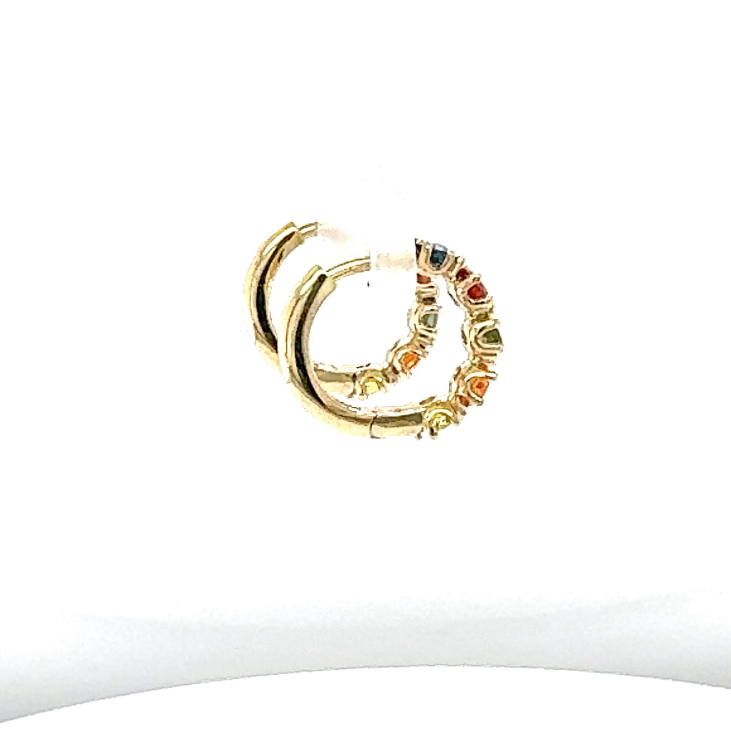 1.13 Carat Multicolor Sapphire Yellow Gold Huggy Earrings