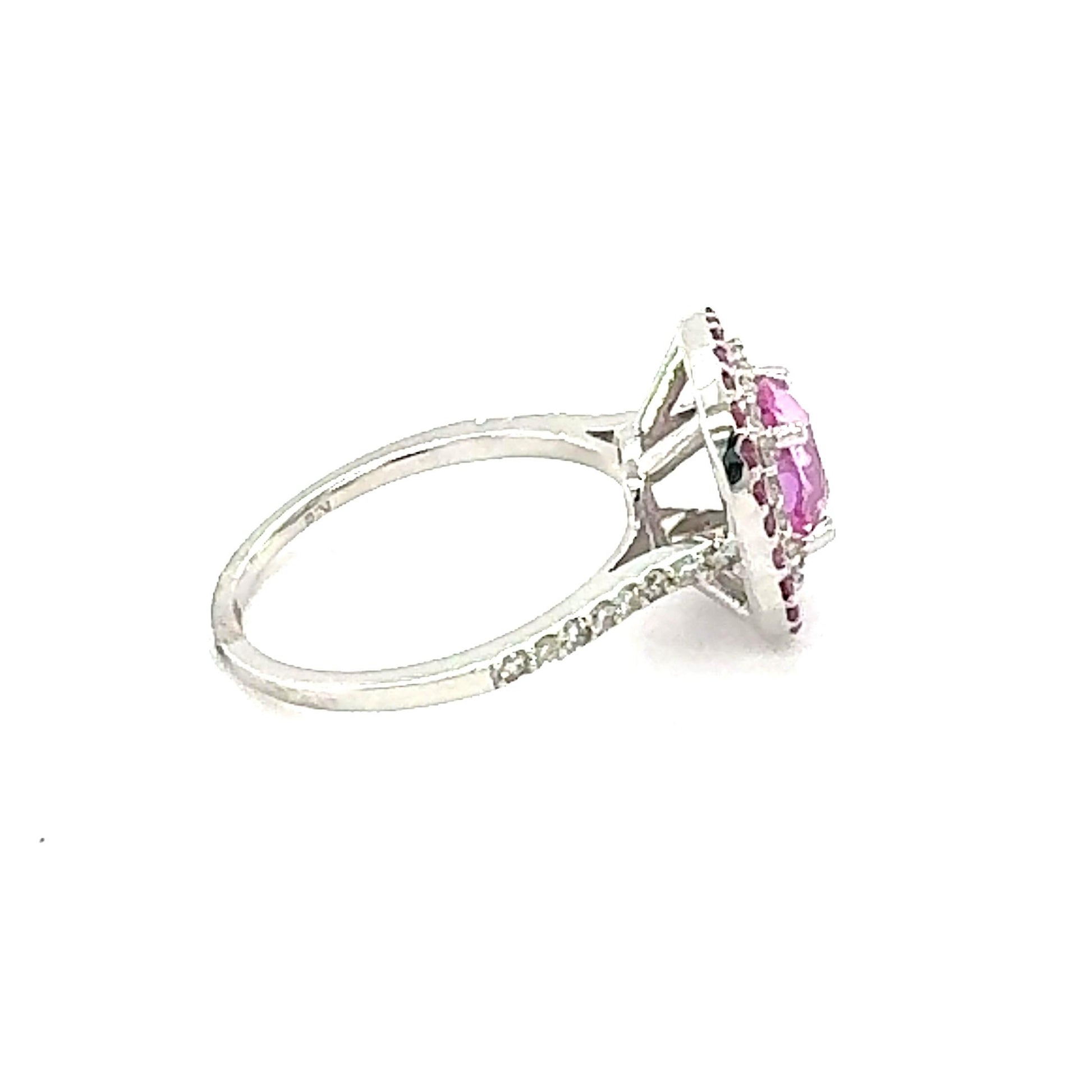 GIA Certified 2.32 Carat Cushion Cut Pink Sapphire Diamond White Gold Ring