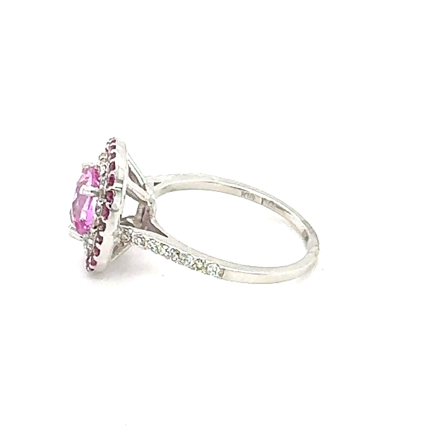 GIA Certified 2.32 Carat Cushion Cut Pink Sapphire Diamond White Gold Ring