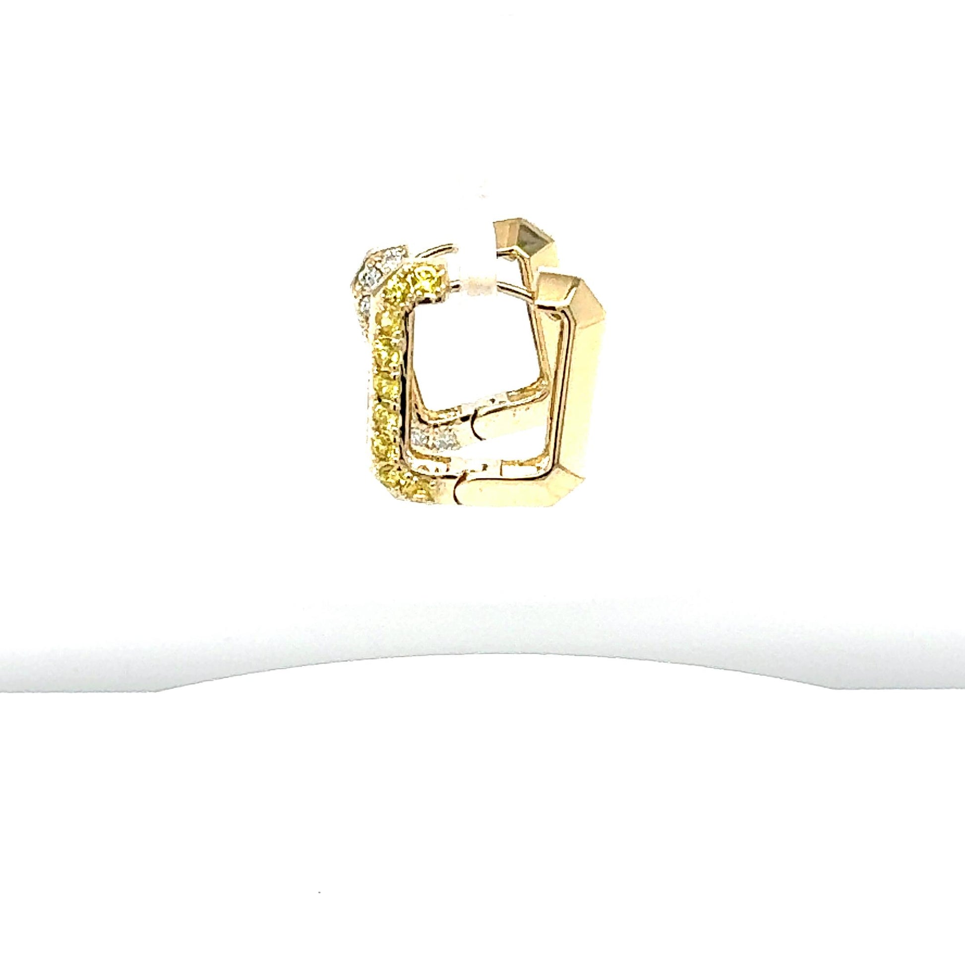 1.16 Carat Diamond Yellow Sapphire Gold Hoop Earrings