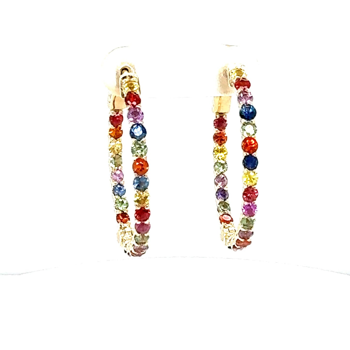 3.22 Carat Rainbow Sapphire Inside Out Yellow Gold Hoop Earrings