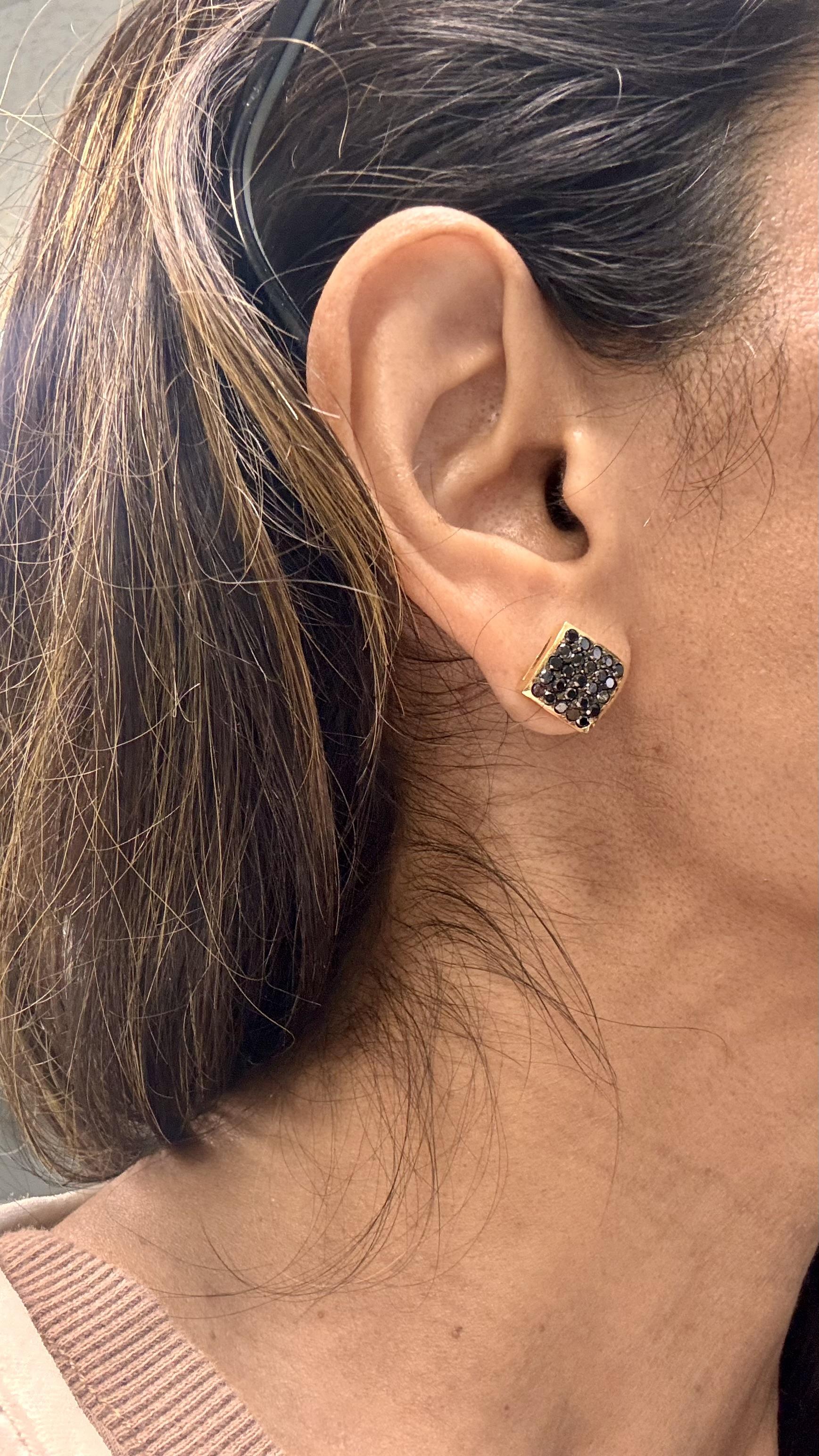 Roshe Jewels Diamond Studs, 1.38 Carat Black Diamond Yellow Gold Earring Studs