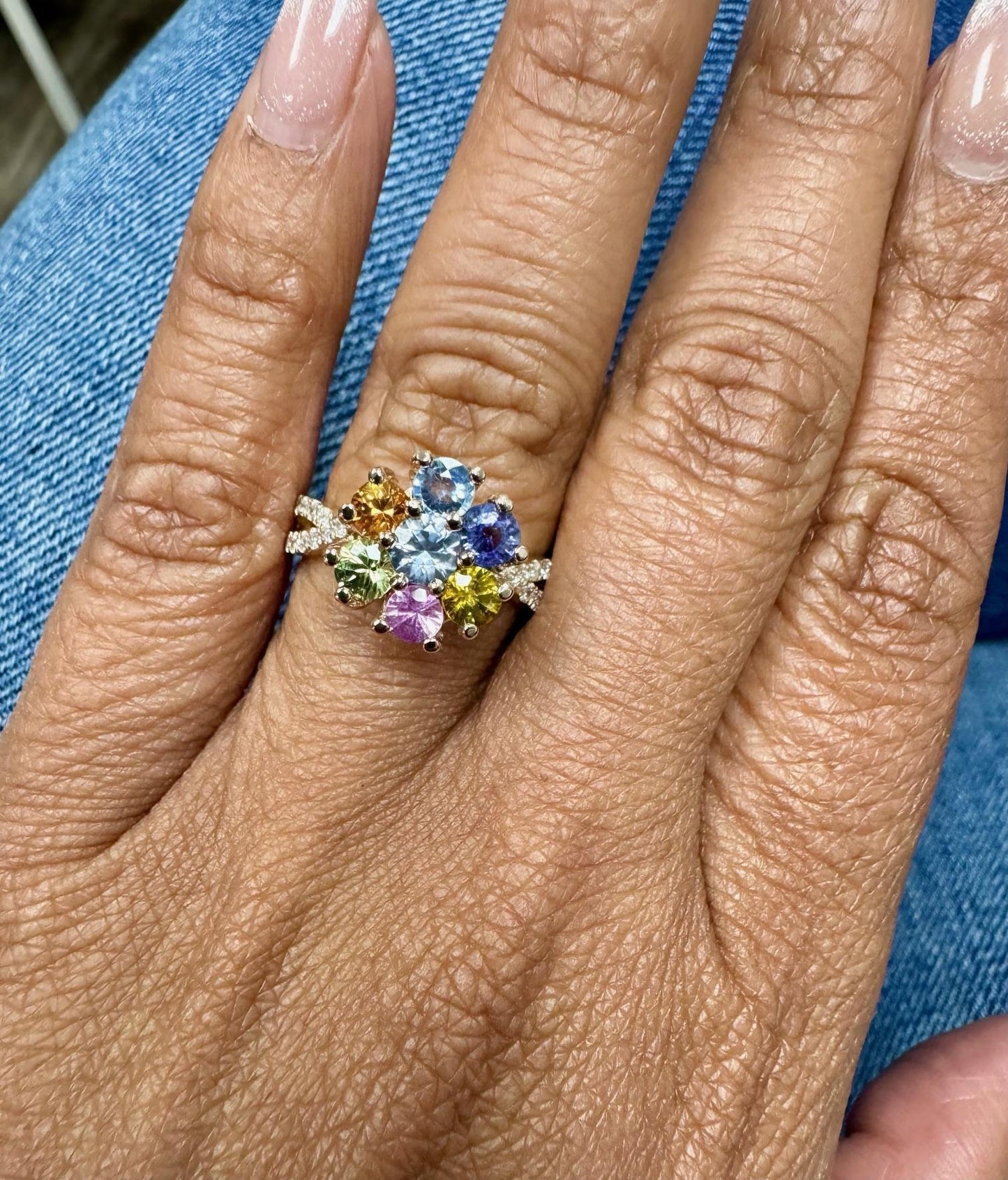 2.23 Carat Sapphire Diamond Rose God Cocktail Ring