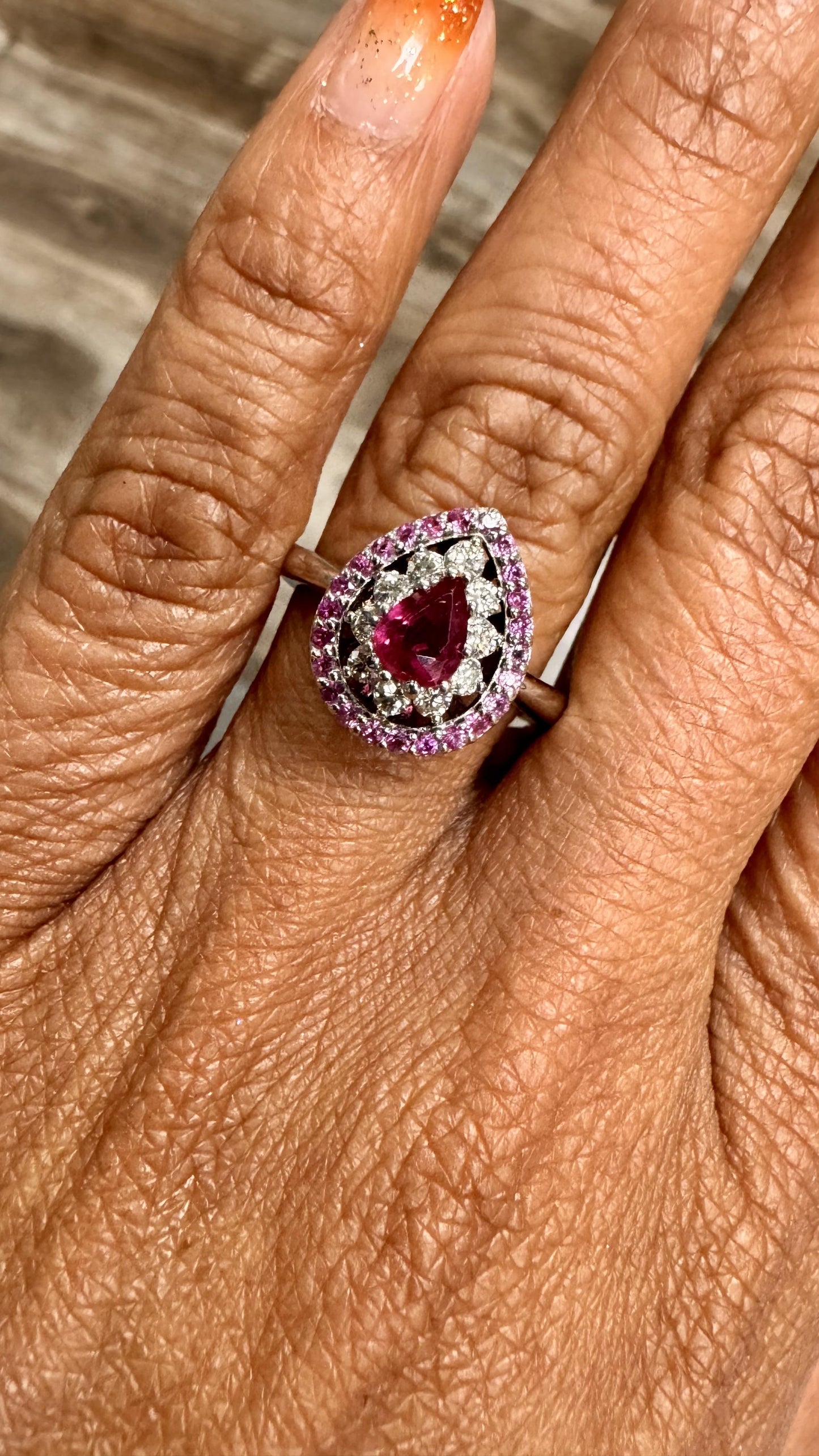 Roshe Jewels Ruby Ring with Pink Sapphire and Diamond White Gold Engagement Ring