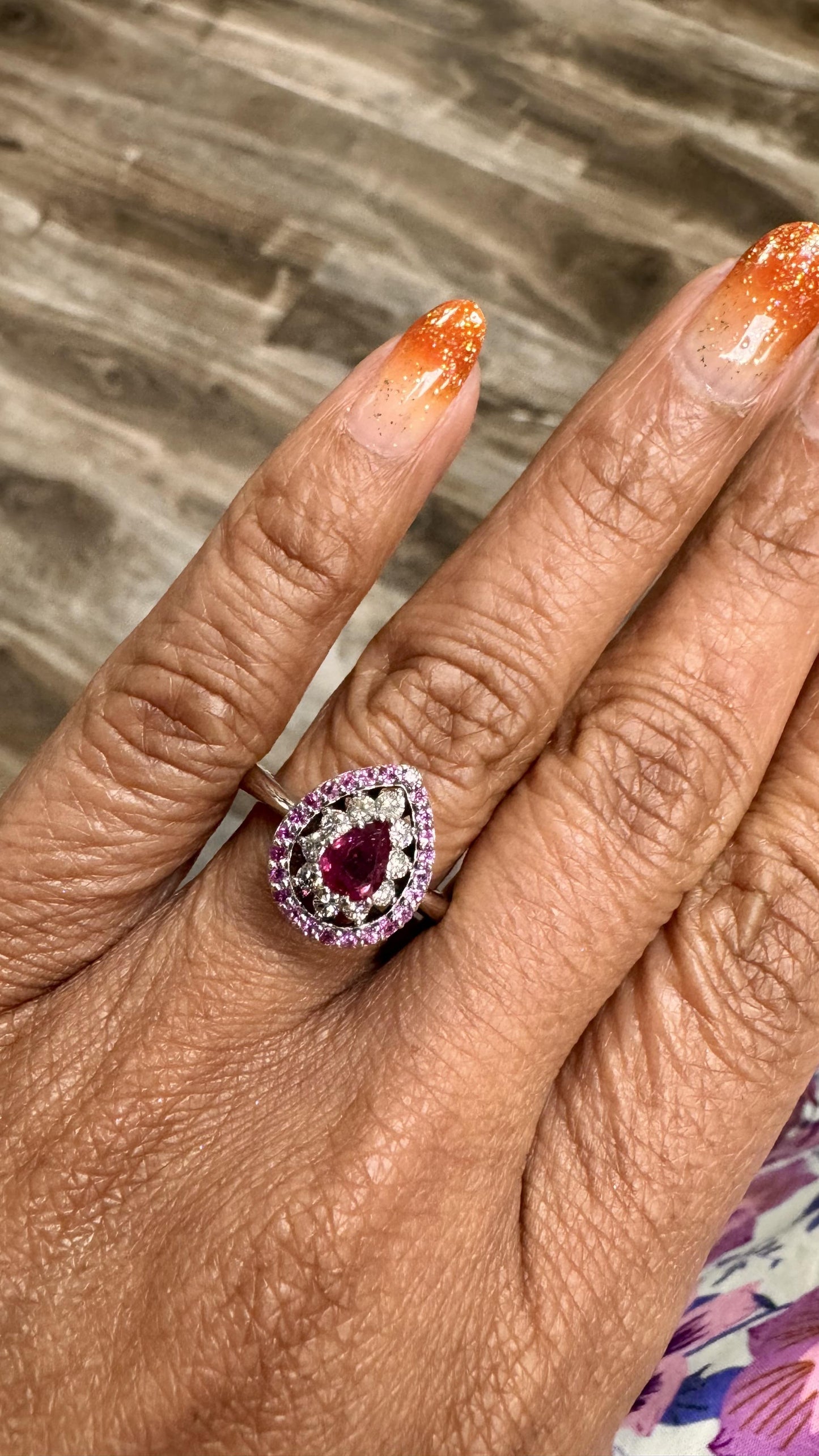 Roshe Jewels Ruby Ring with Pink Sapphire and Diamond White Gold Engagement Ring