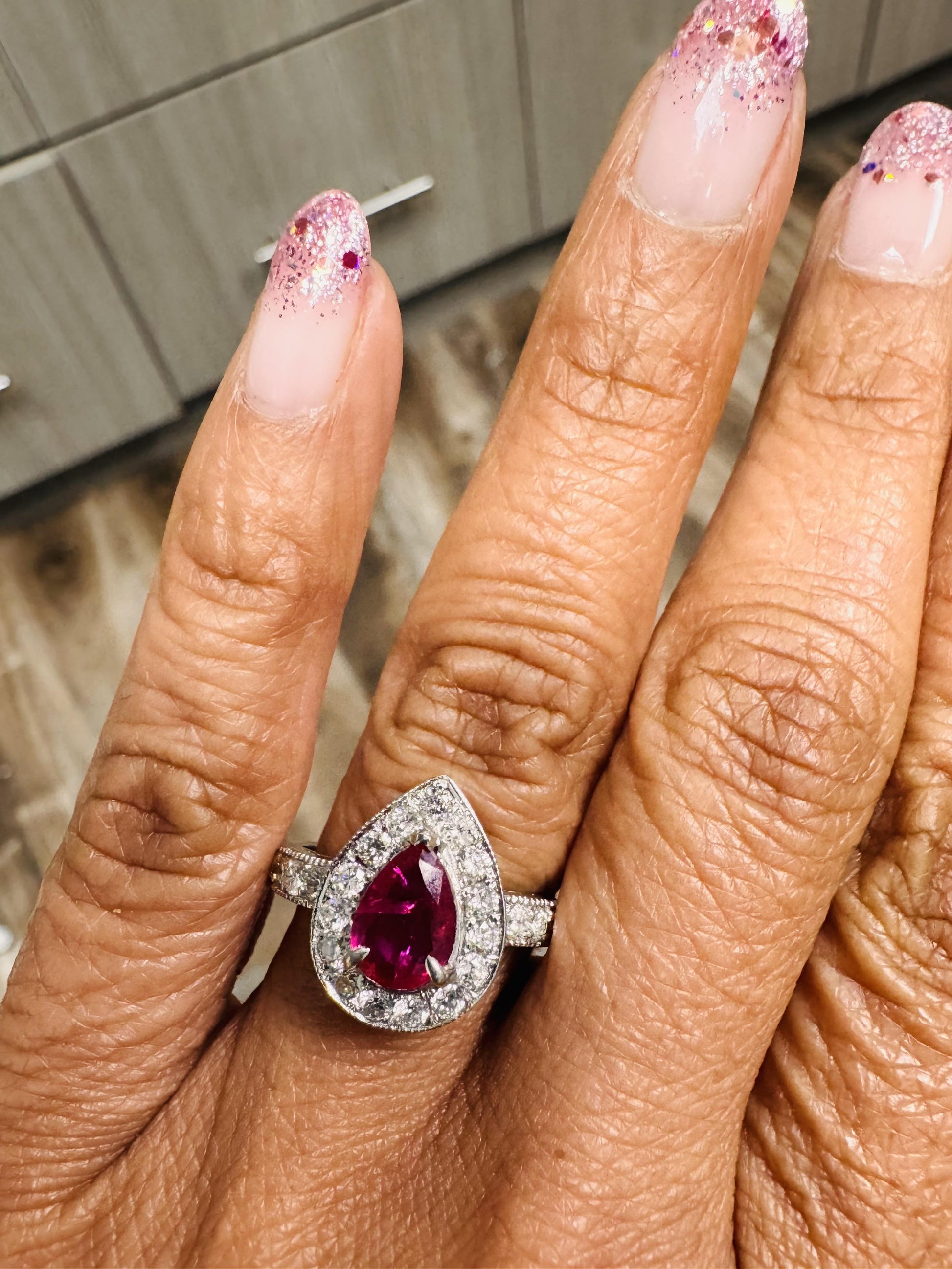 Roshe Jewels Ruby Ring with Diamonds in 18 Karat White Gold GIA Certified