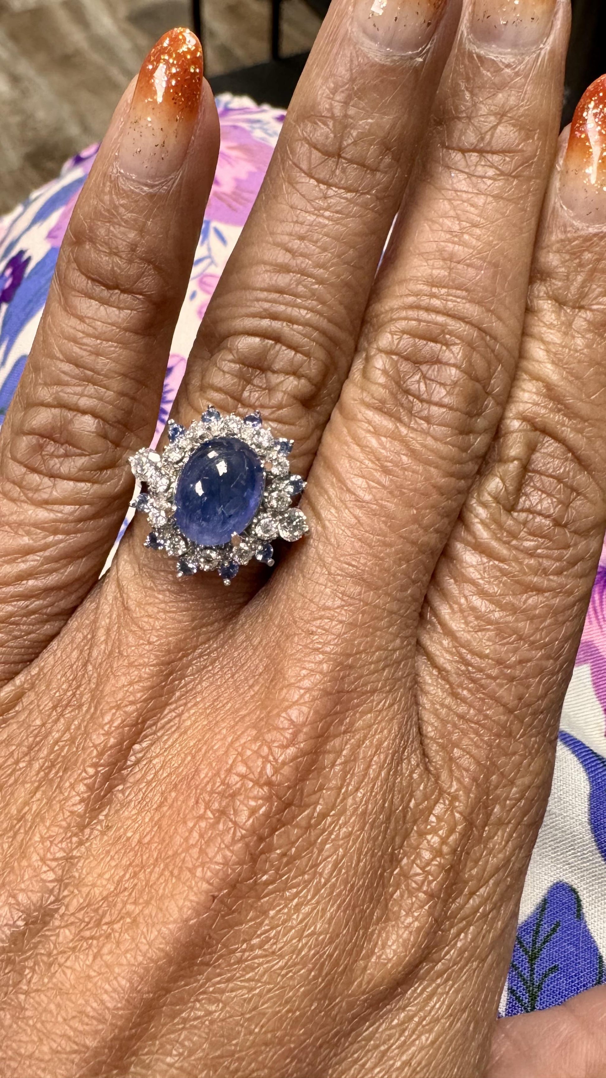 Roshe Jewels Sapphire Ring with Diamonds White Gold Cocktail Ring, 5.20 Carats