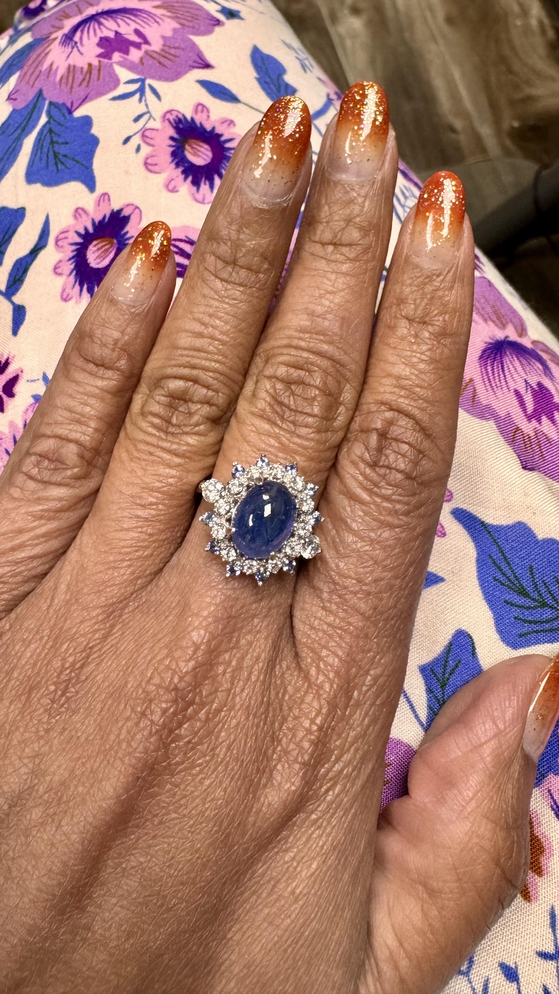 Roshe Jewels Sapphire Ring with Diamonds White Gold Cocktail Ring, 5.20 Carats