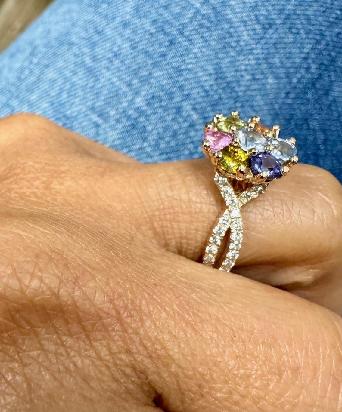 2.23 Carat Sapphire Diamond Rose God Cocktail Ring