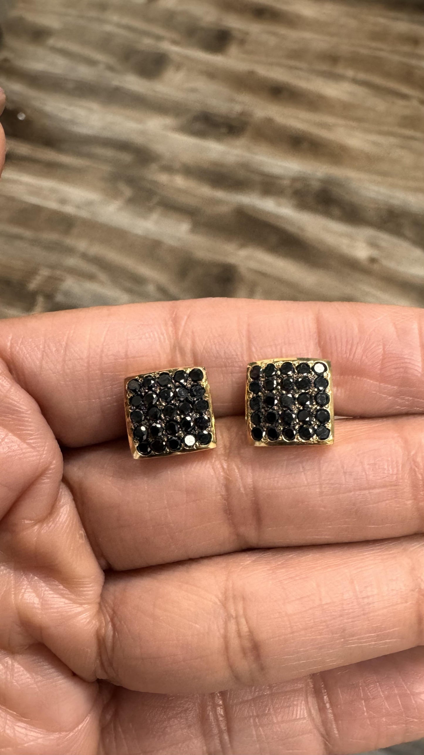 Roshe Jewels Diamond Studs, 1.38 Carat Black Diamond Yellow Gold Earring Studs