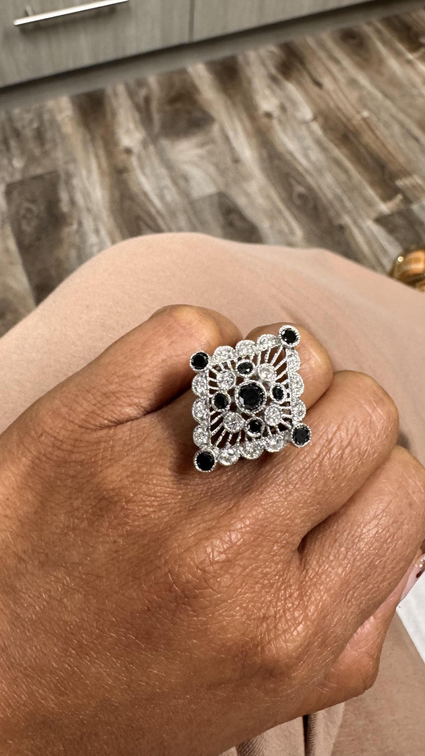 Roshe Jewels Diamond Ring, 2.13 Carats Black and White Diamond 14K White Gold