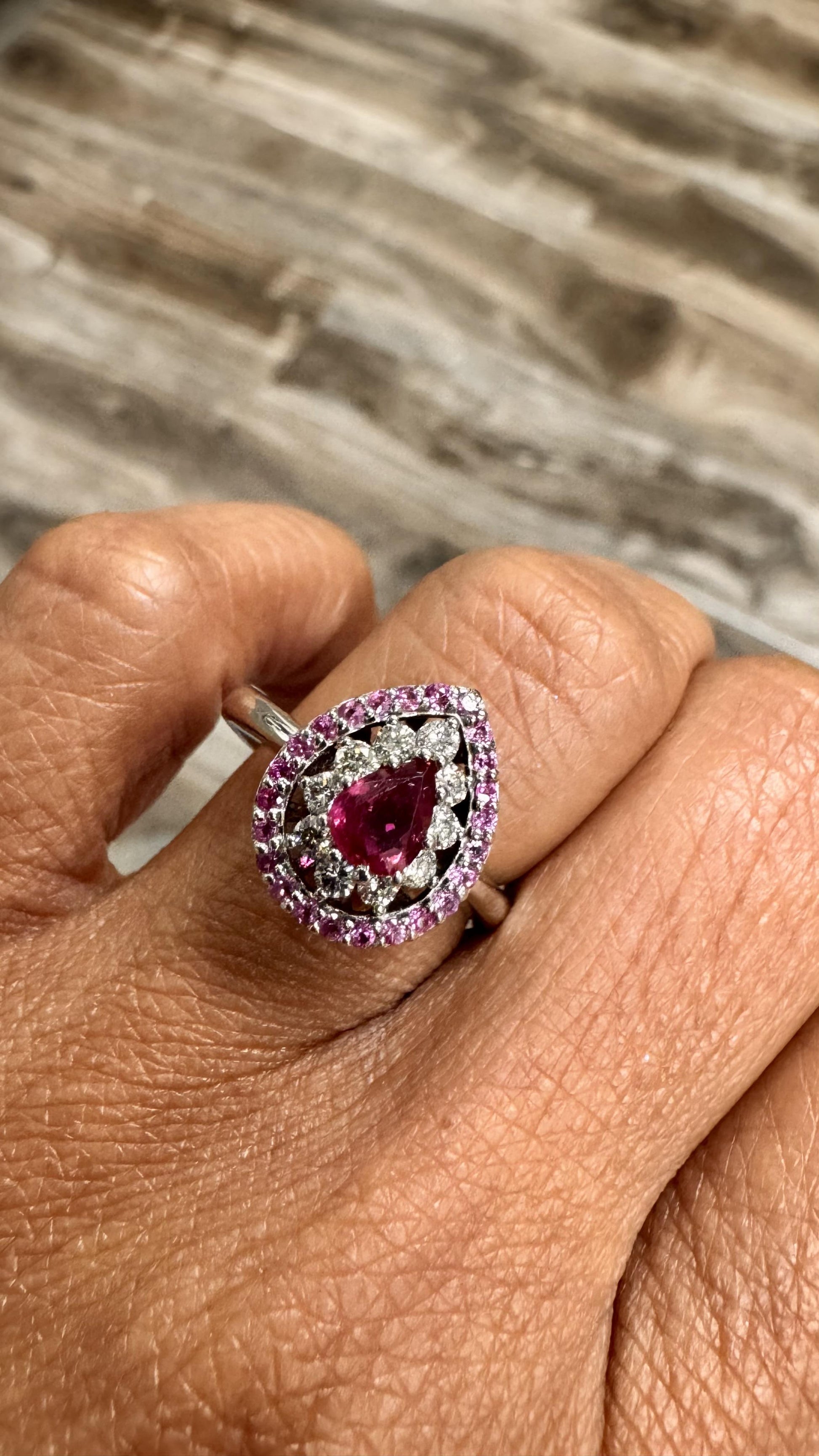 Roshe Jewels Ruby Ring with Pink Sapphire and Diamond White Gold Engagement Ring