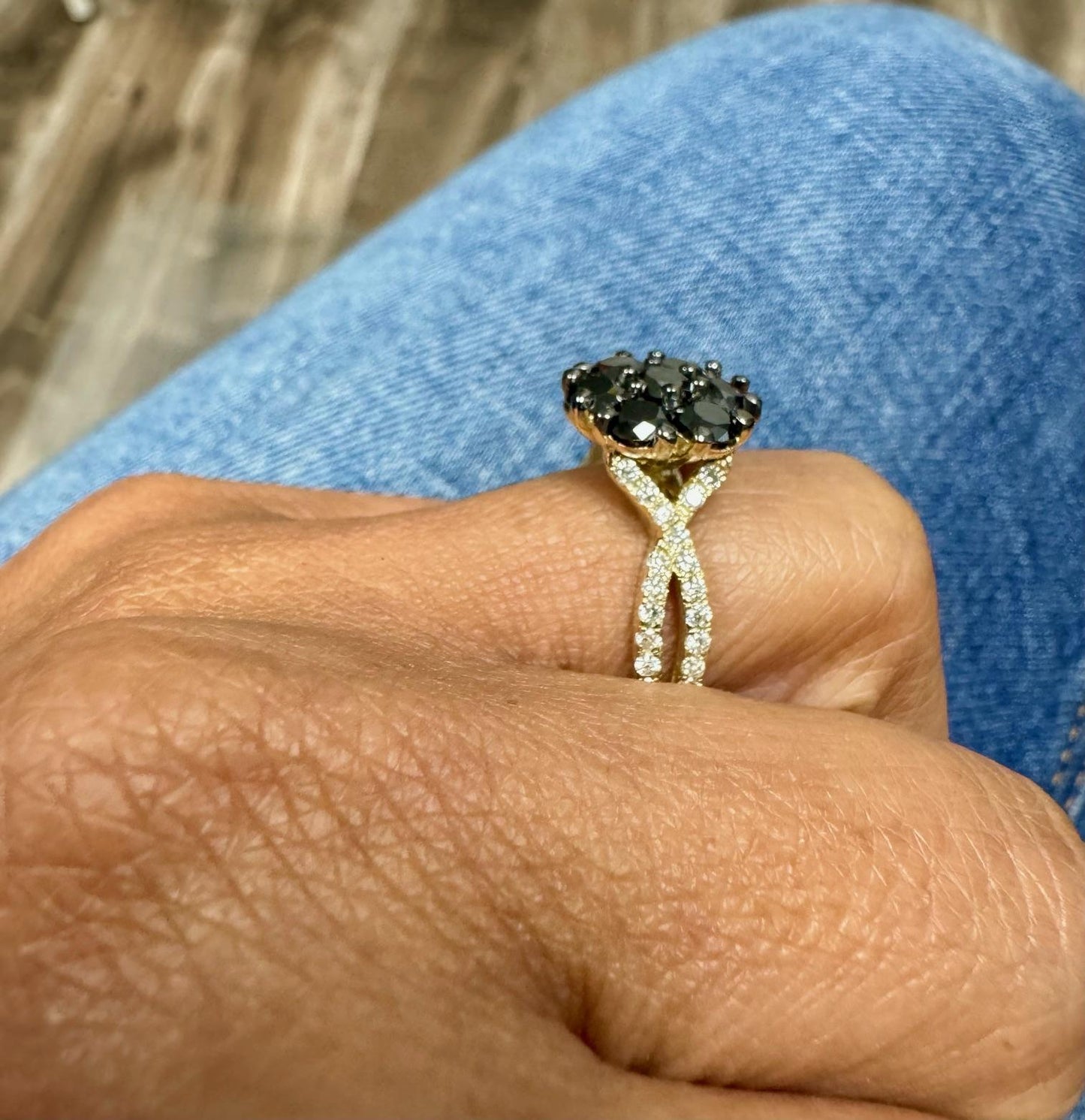 1.70 Carat Black Diamond Yellow Gold Cocktail Ring