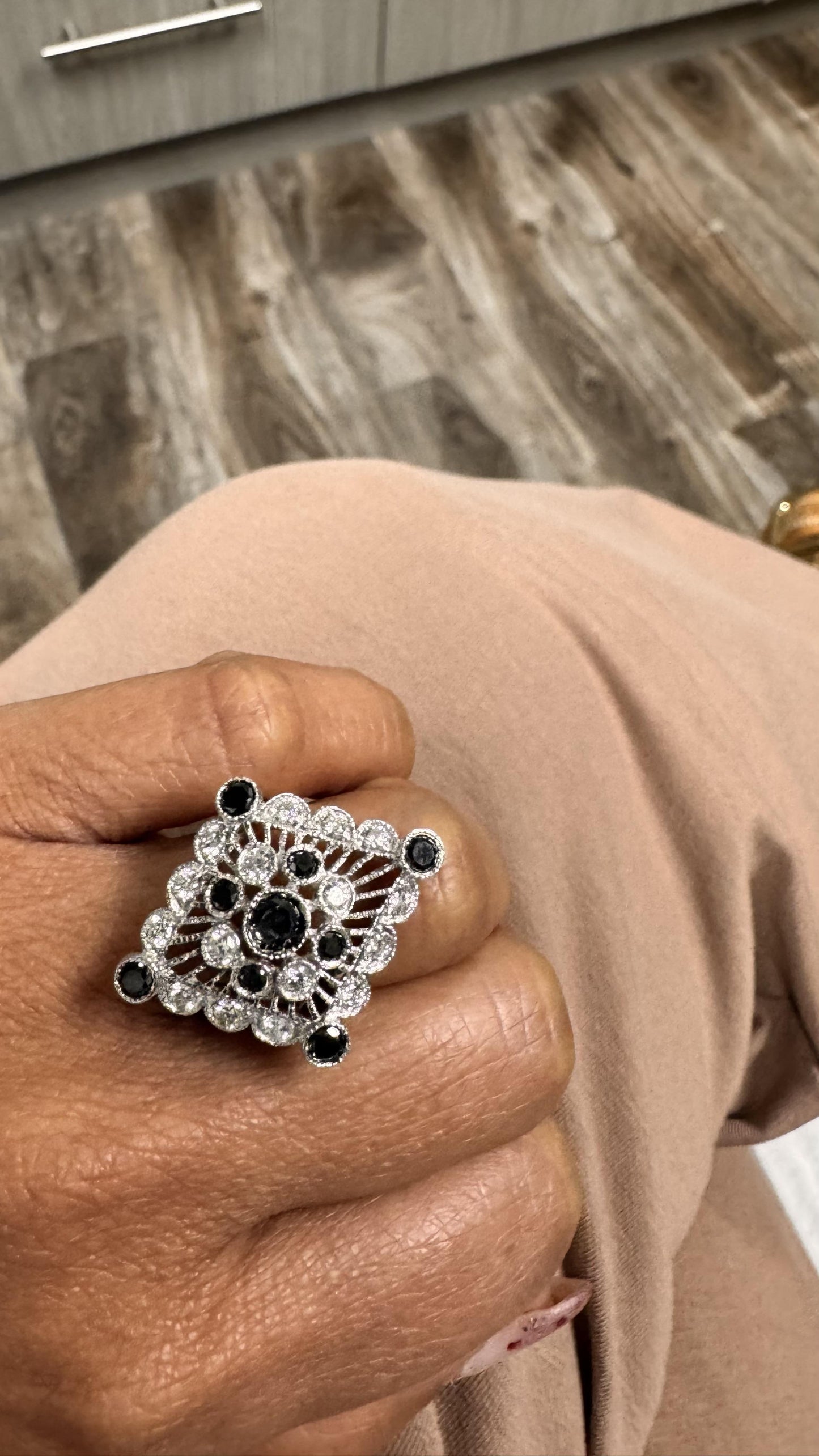 Roshe Jewels Diamond Ring, 2.13 Carats Black and White Diamond 14K White Gold