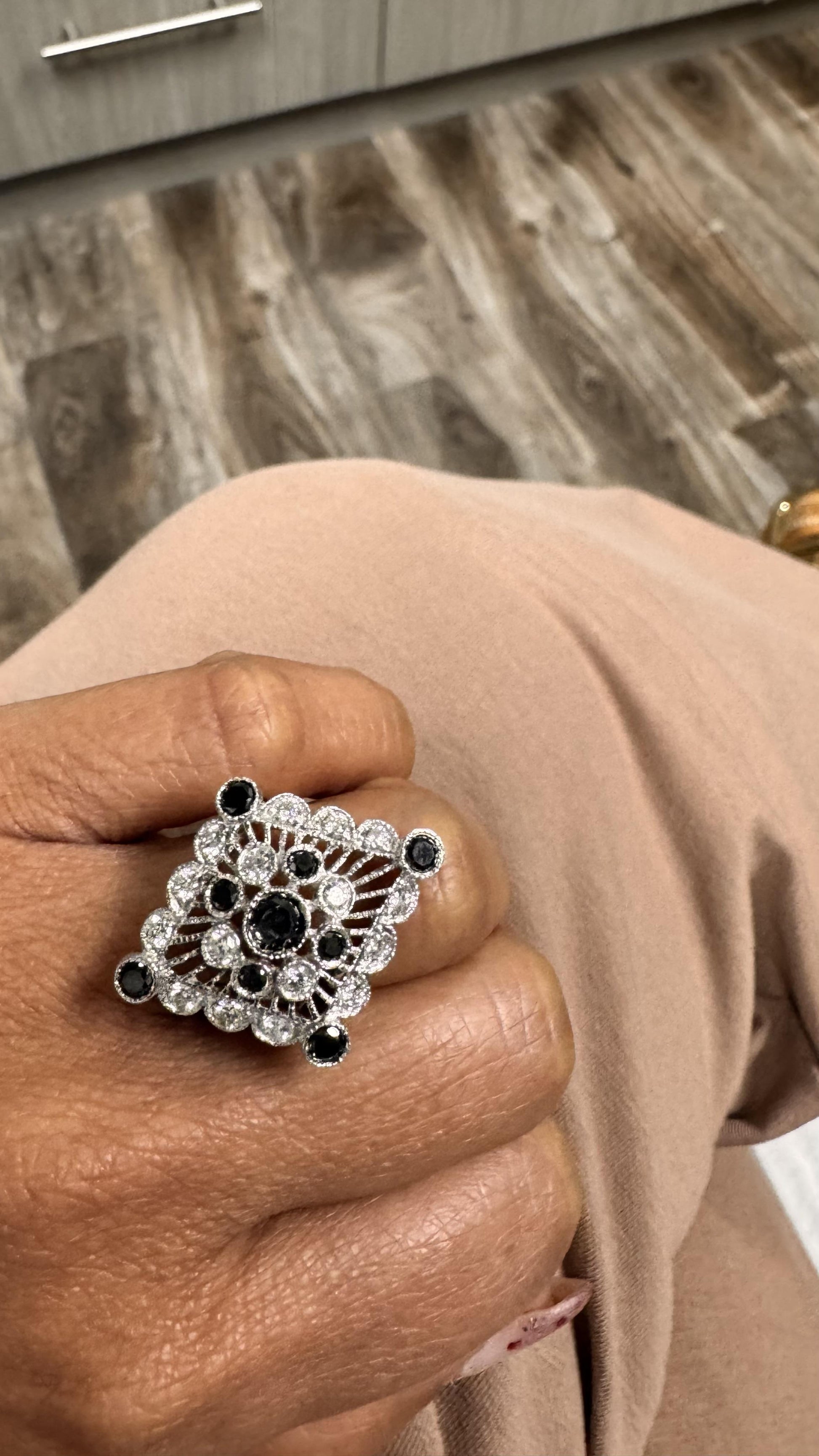 Roshe Jewels Diamond Ring, 2.13 Carats Black and White Diamond 14K White Gold