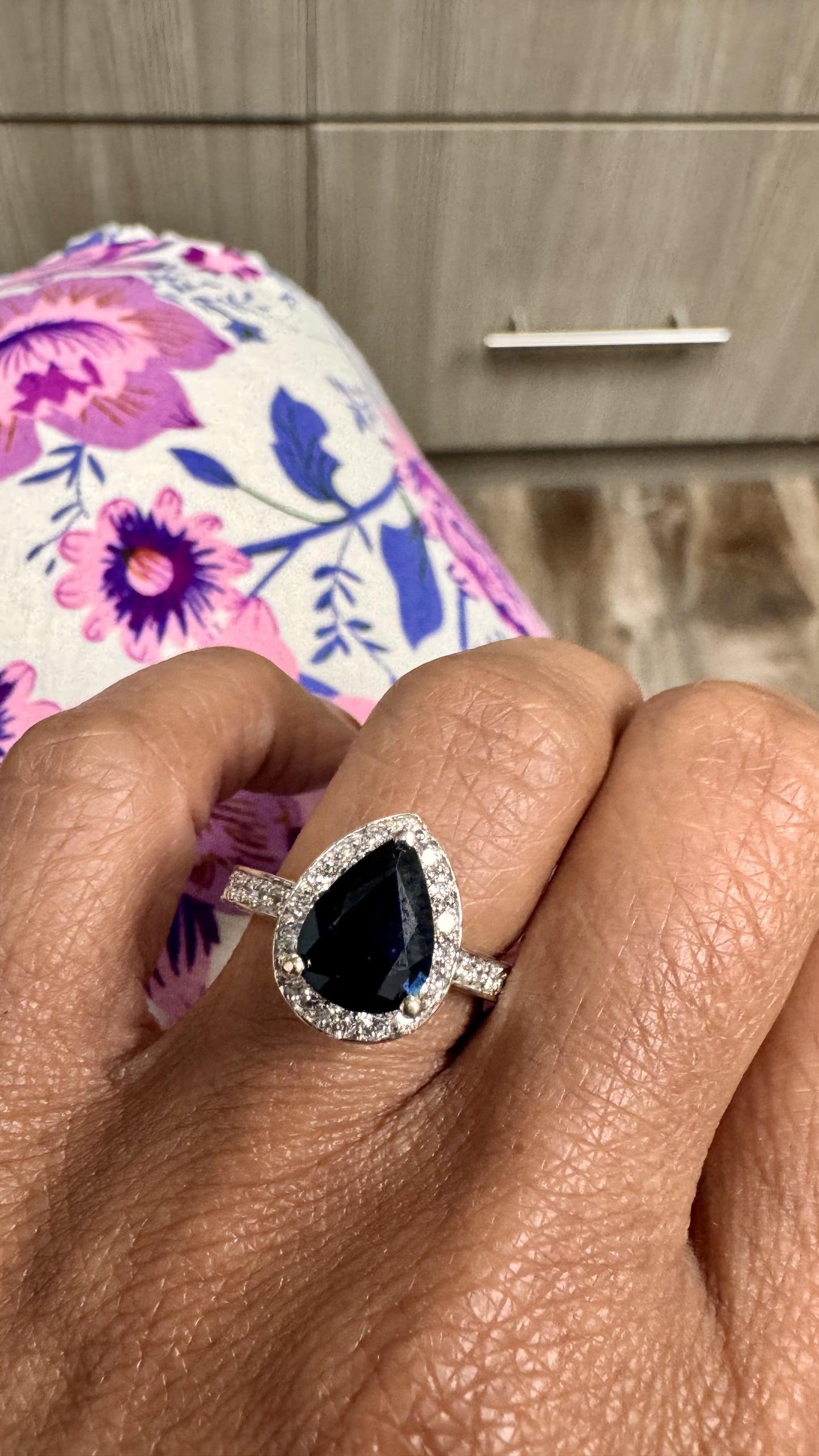 Roshe Jewels Sapphire Ring with Diamonds 18K White Gold Engagement Ring, 2.44 Ct