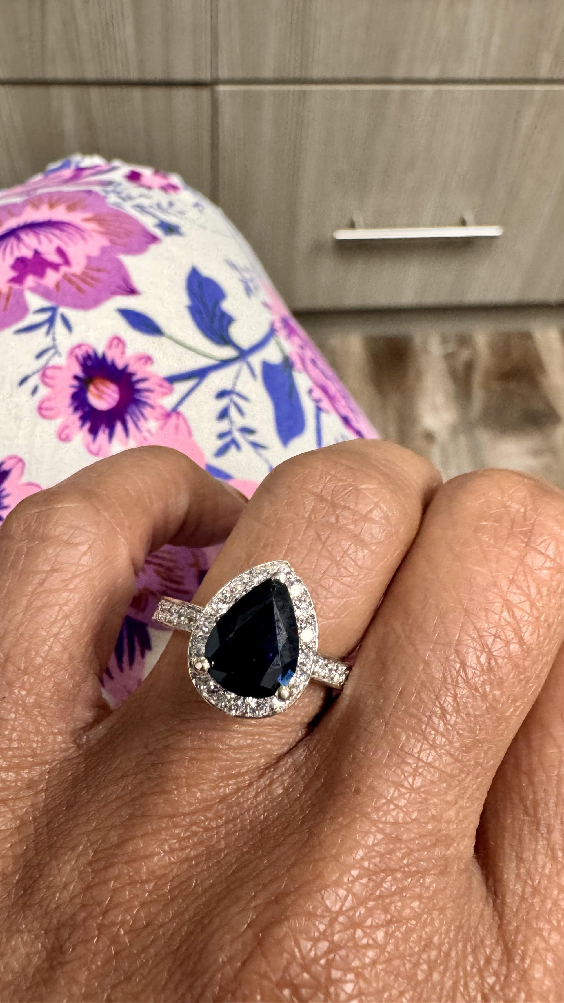 Roshe Jewels Sapphire Ring with Diamonds 18K White Gold Engagement Ring, 2.44 Ct