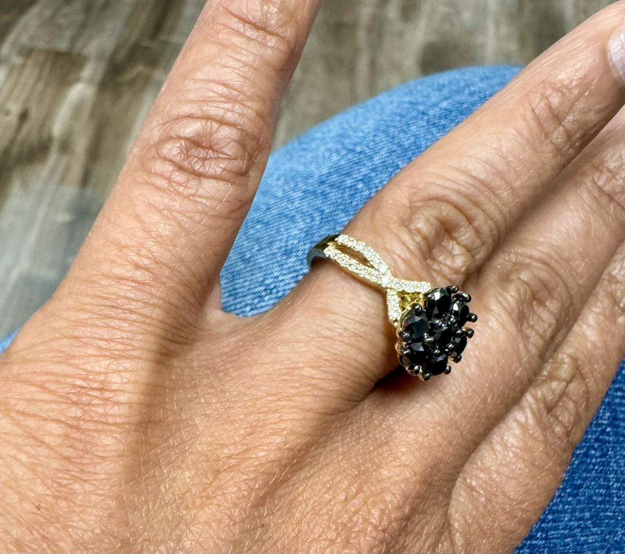 1.70 Carat Black Diamond Yellow Gold Cocktail Ring