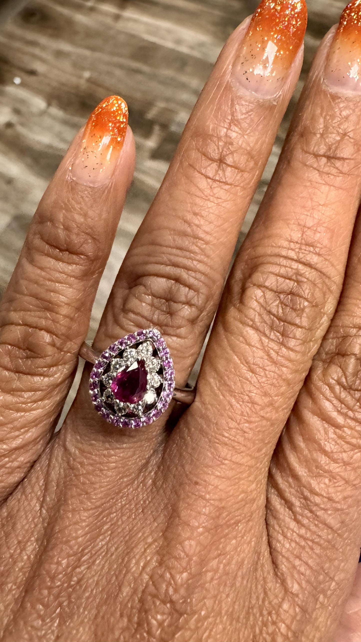 Roshe Jewels Ruby Ring with Pink Sapphire and Diamond White Gold Engagement Ring