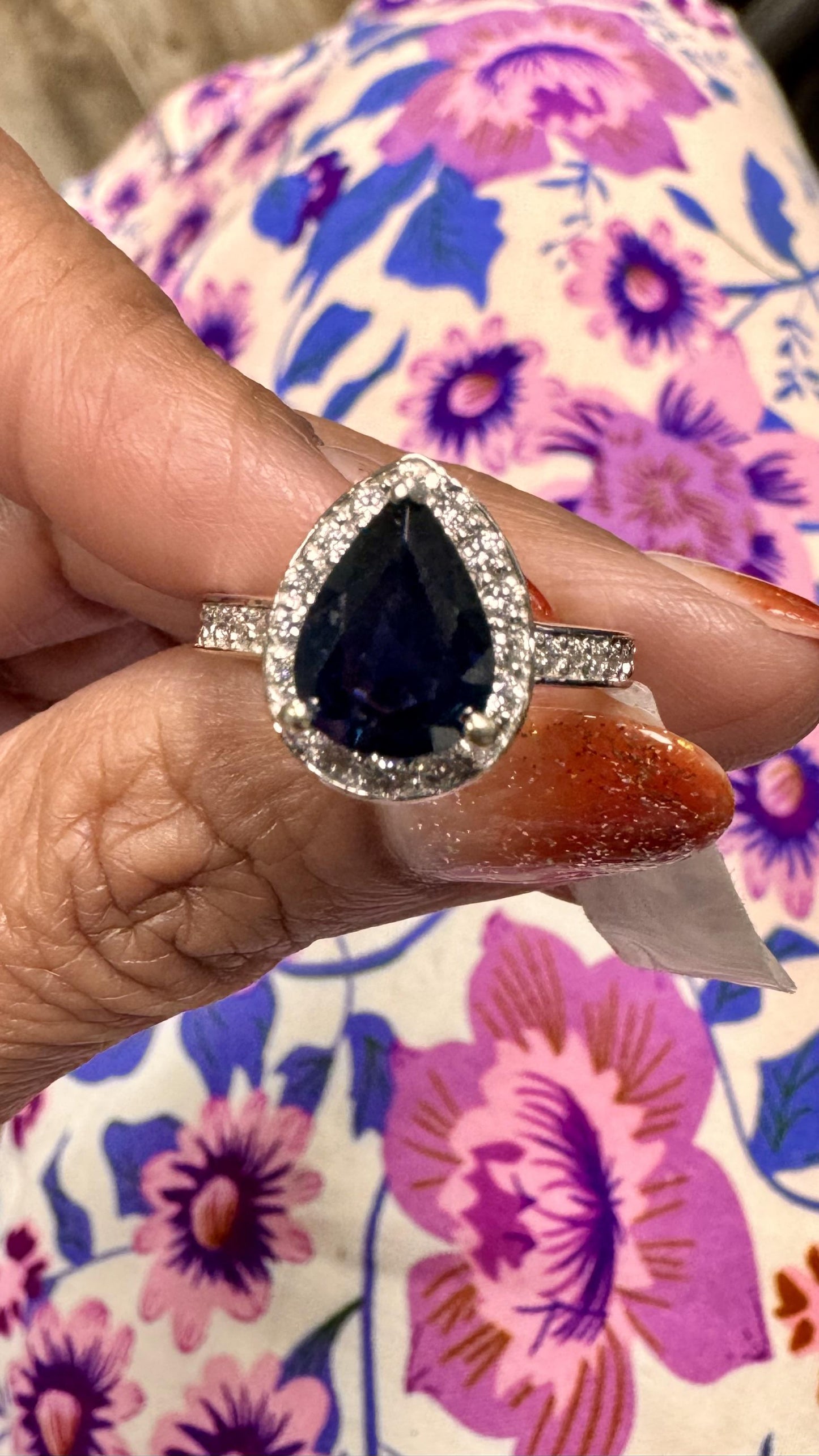 Roshe Jewels Sapphire Ring with Diamonds 18K White Gold Engagement Ring, 2.44 Ct