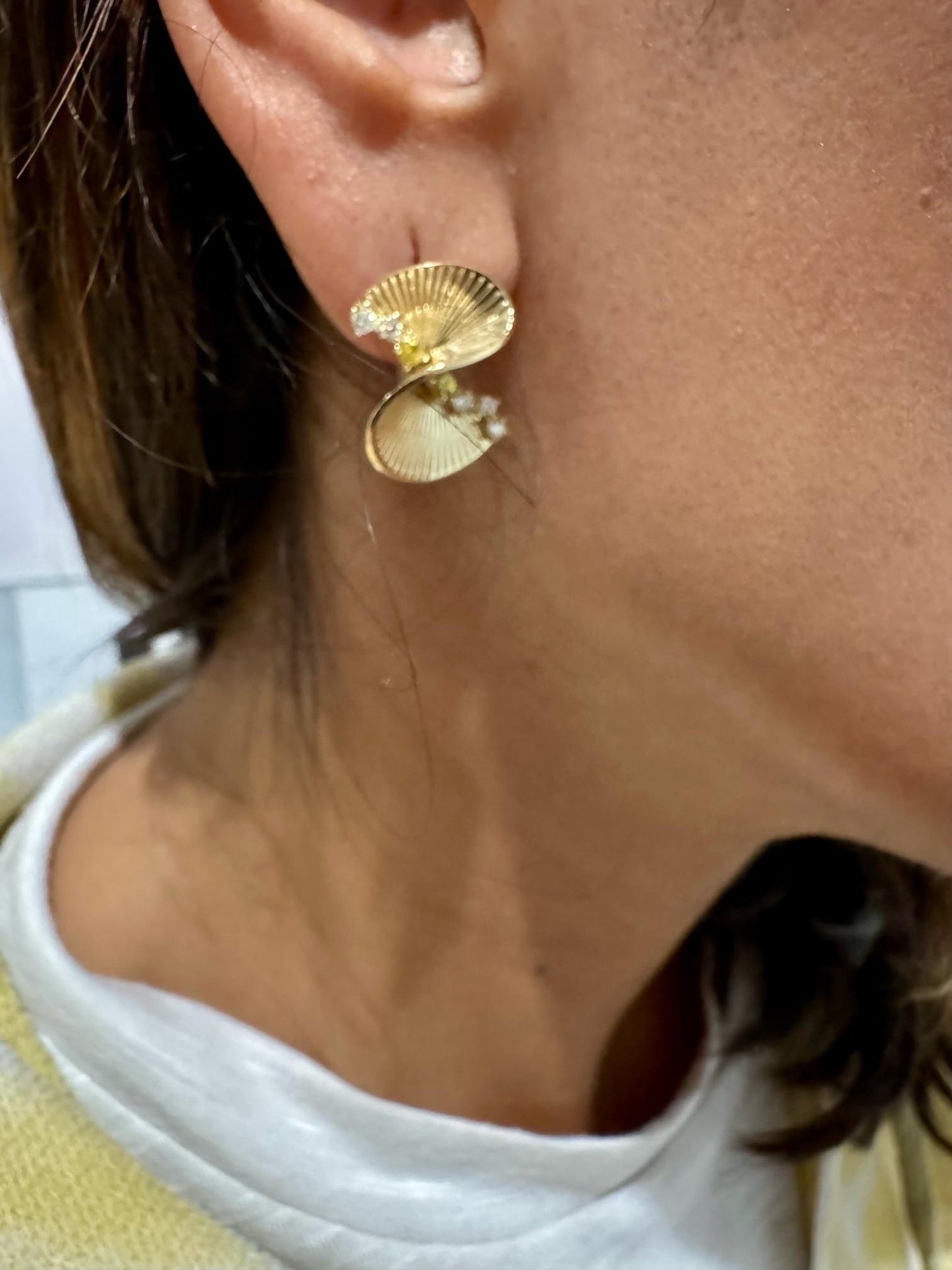 0.34 Carat Diamond Yellow Gold Art Deco Inspired Earrings