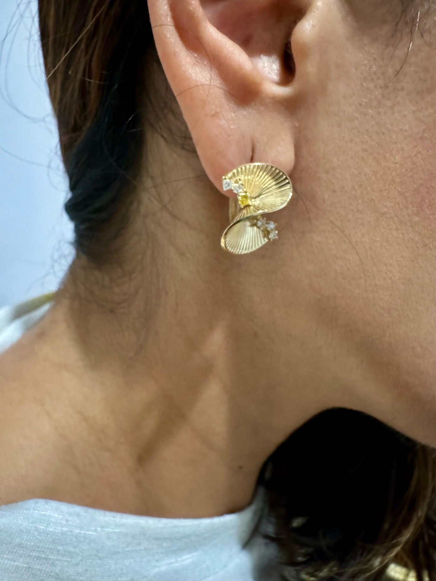 0.34 Carat Diamond Yellow Gold Art Deco Inspired Earrings