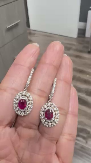 Roshe Jewels Ruby Earrings, 3.55 Carats Ruby and Diamond Earrings in 14K Gold