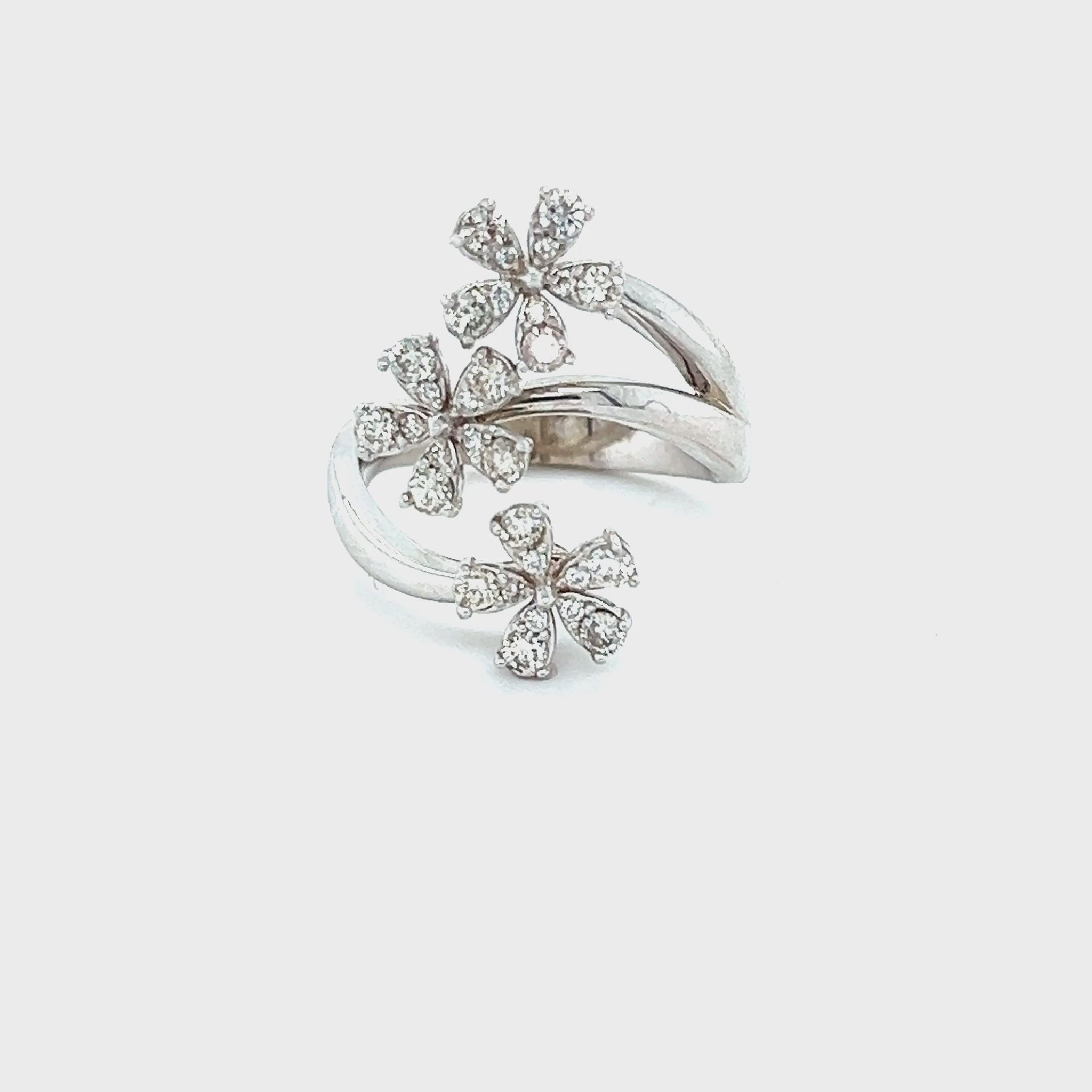 Modern Contemporary Natural Diamond Flower 0.63 Carat White Gold Statement Ring