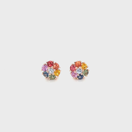 1.97 Carat Multicolor Sapphire Rose Gold Floret Stud Earrings