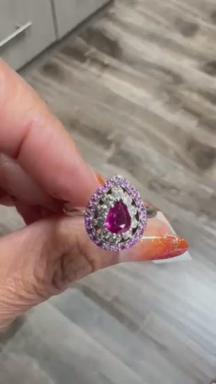 Roshe Jewels Ruby Ring with Pink Sapphire and Diamond White Gold Engagement Ring