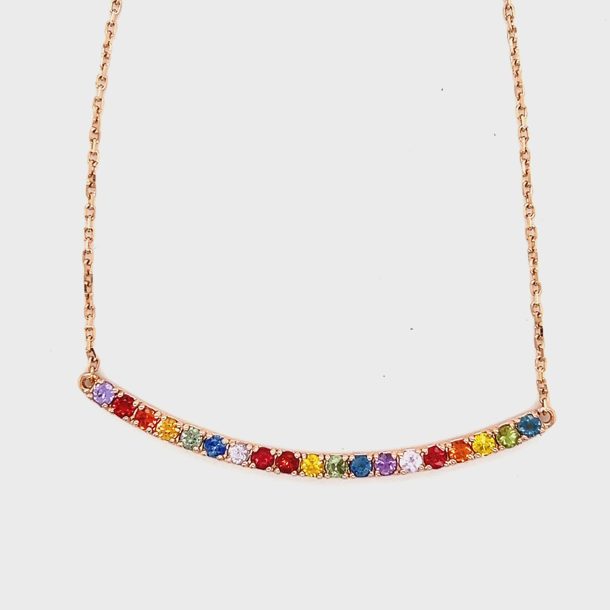 1.32 Carat Multicolor Rainbow Sapphire Yellow Gold Bar Chain Necklace