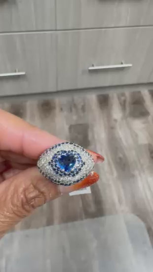 Roshe Jewels, Sapphire Ring with Diamond 18K White Gold Cocktail Ring, 4.17 Cts.
