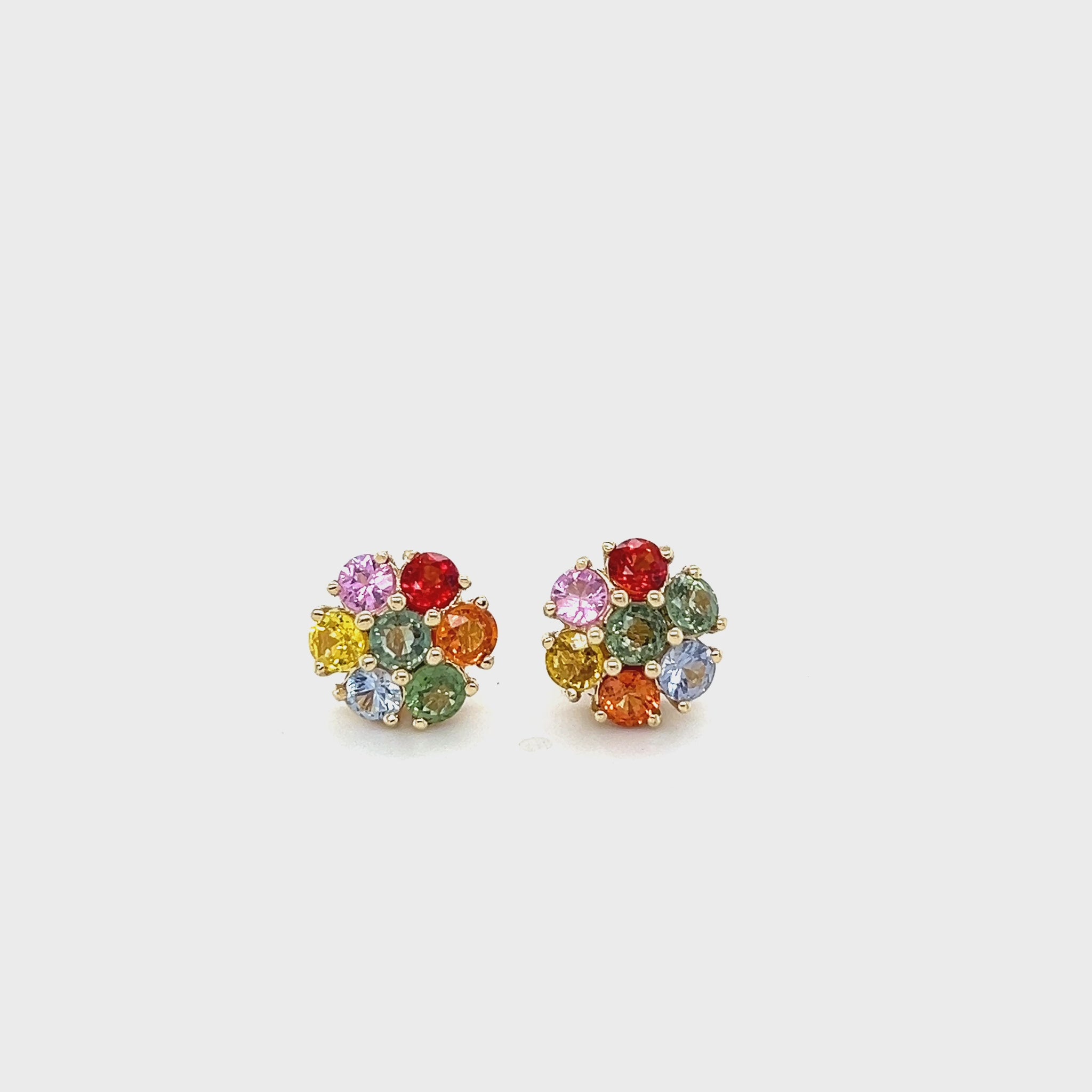 3.67 Carat Natural Multicolor Sapphire 14 Karat Yellow Gold Stud Earrings