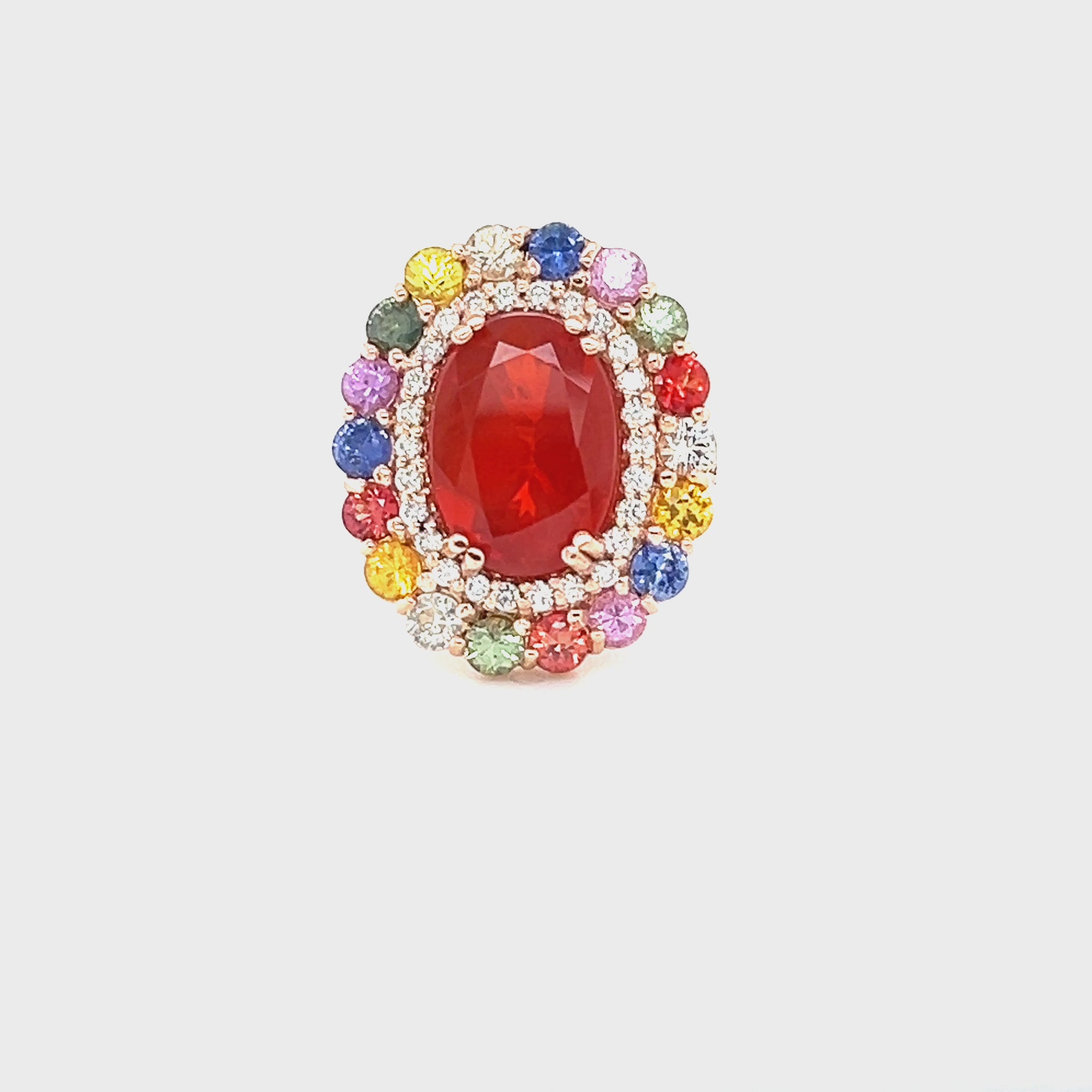 7.39 Carat Fire Opal Sapphire Diamond Rose Gold Cocktail Ring