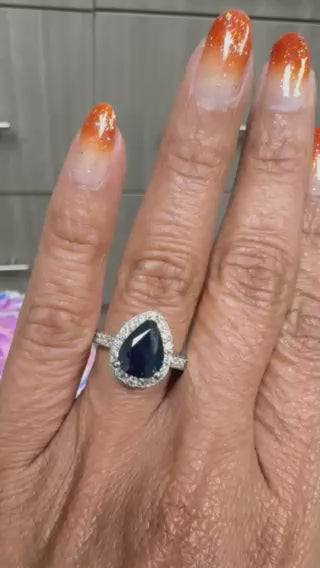 Roshe Jewels Sapphire Ring with Diamonds 18K White Gold Engagement Ring, 2.44 Ct