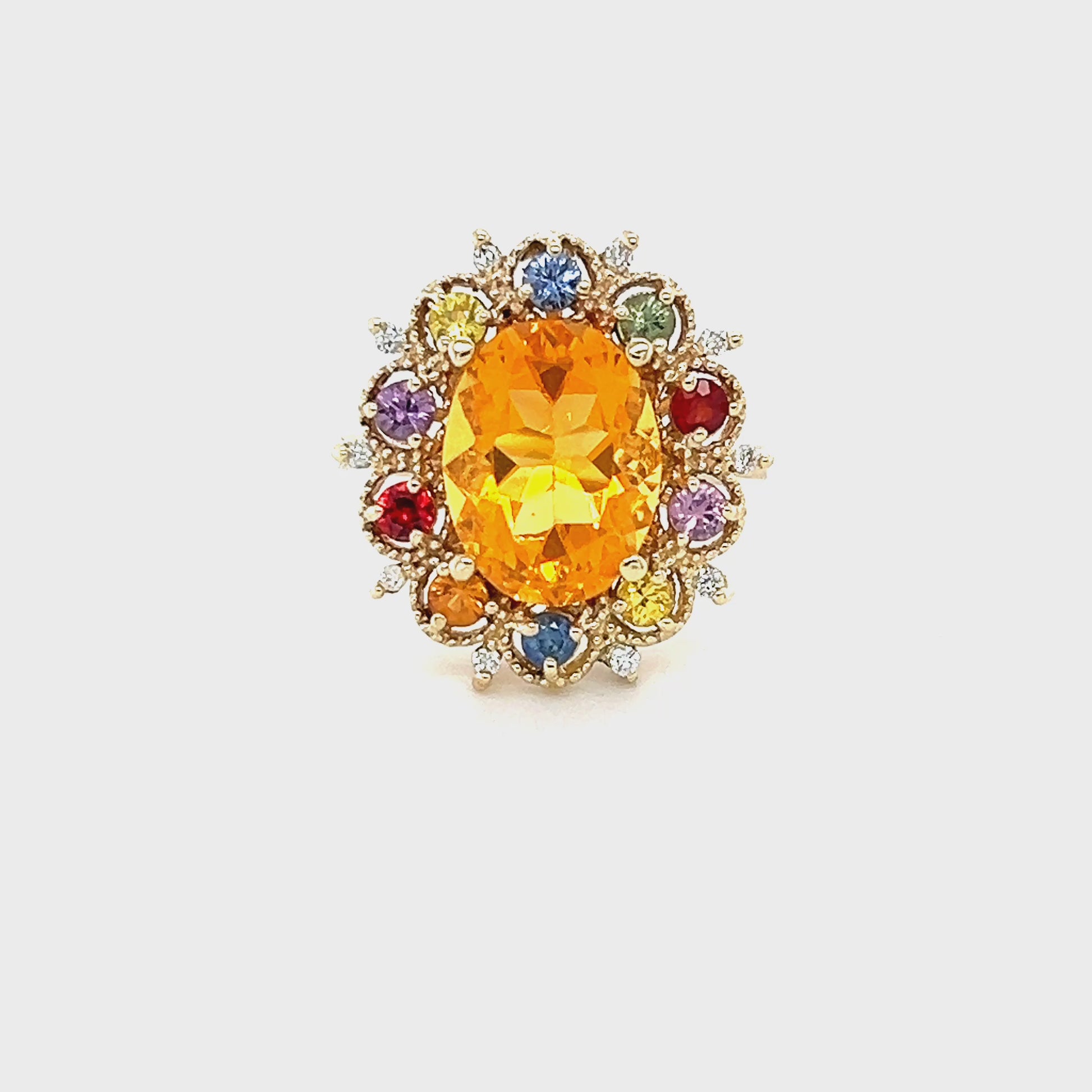 4.33 Carat Fire Opal Sapphire Diamond Yellow Gold Ring