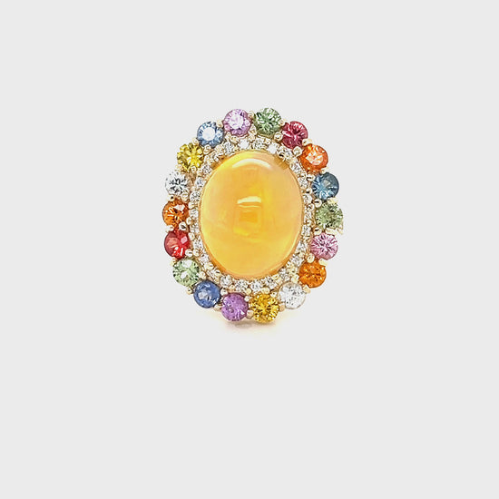 9.65 Carat Opal Sapphire Diamond Yellow Gold Cocktail Ring