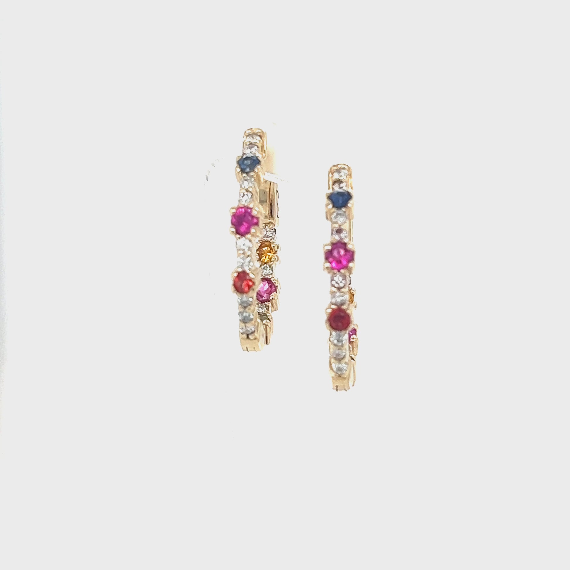 1.56 Carat Diamond Multicolor Sapphire Yellow Gold Hoop Earrings