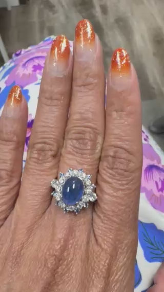 Roshe Jewels Sapphire Ring with Diamonds White Gold Cocktail Ring, 5.20 Carats