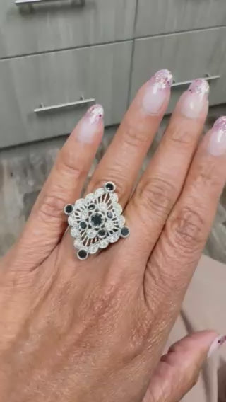 Roshe Jewels Diamond Ring, 2.13 Carats Black and White Diamond 14K White Gold