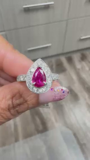 Roshe Jewels Ruby Ring with Diamonds in 18 Karat White Gold GIA Certified