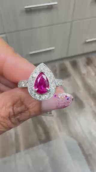 Roshe Jewels Ruby Ring with Diamonds in 18 Karat White Gold GIA Certified